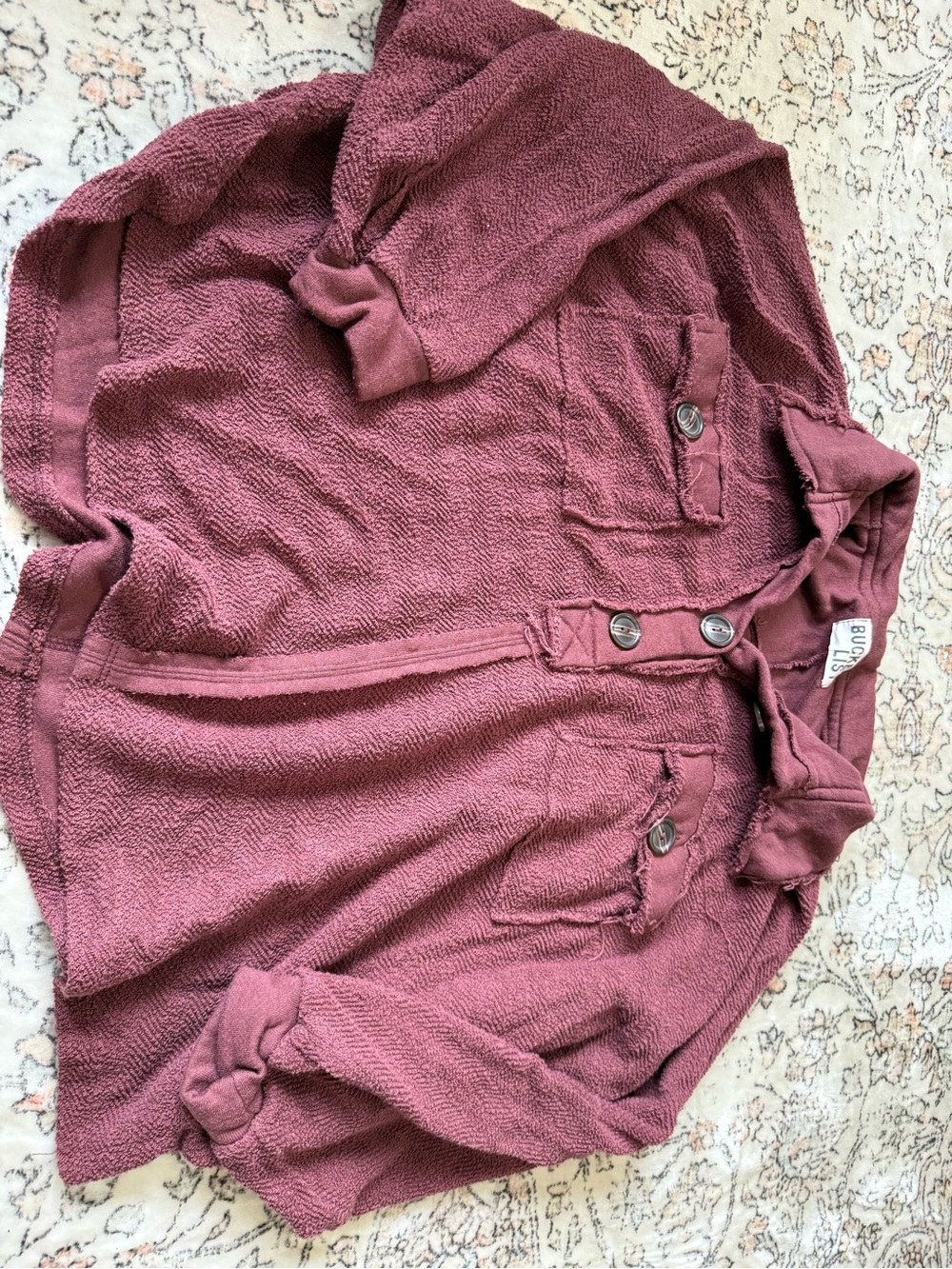 BUCKETLIST Mauve/Purple Button-Front Cozy Sweatshirt Hoodie